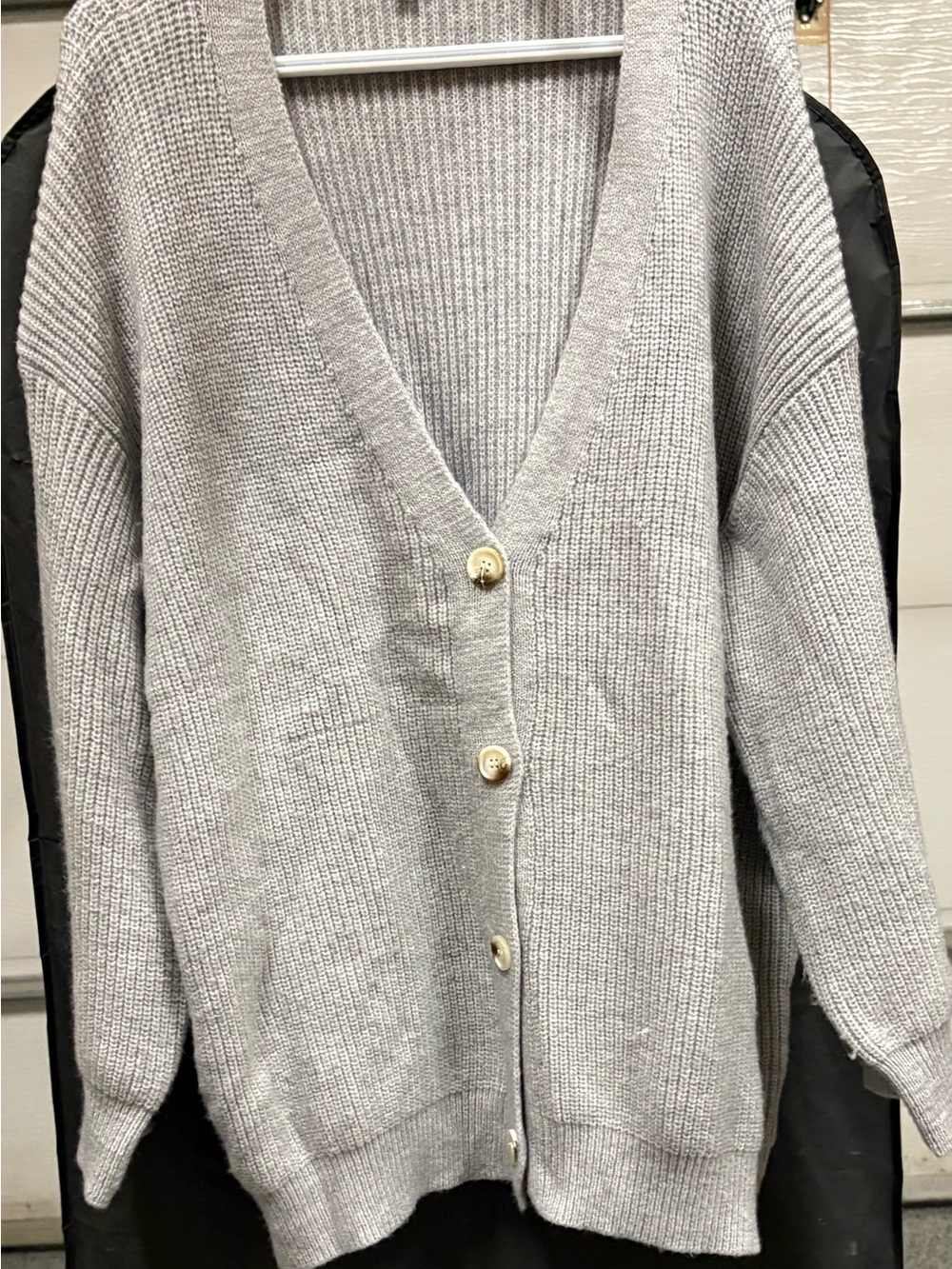 Light Gray V-Neck Button Front Women's Sweater Cardigan
